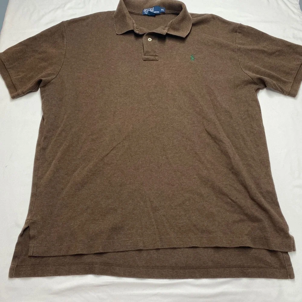 Polo Ralph Lauren Mens XL Brown Cotton Short Sleeve Polo Shirt Green Pony Logo